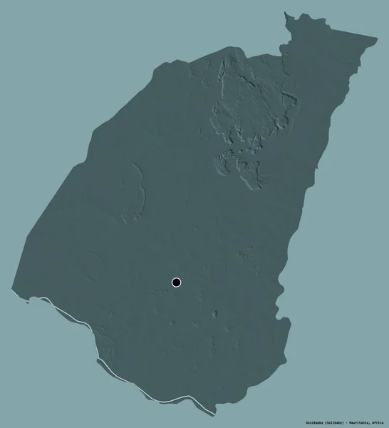 吉迪马卡形状 毛里塔尼亚地区 其首都隔离在一个坚实的色彩背景 彩色高程图 3D渲染 — 图库照片