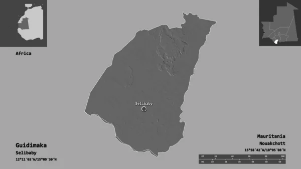 Форма Гидимаки Региона Мавритании Столицы Шкала Расстояний Предварительные Просмотры Метки — стоковое фото