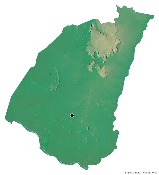 モーリタニアの地域であるギディマカの形で 首都は白い背景に孤立しています 地形図 3Dレンダリング — ストック写真