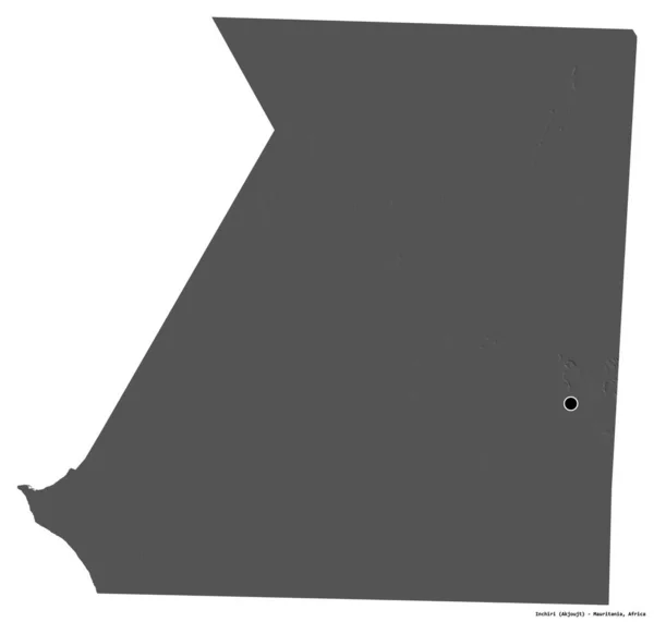 毛里塔尼亚Inchiri地区的形状 首都被白色背景隔离 Bilevel高程图 3D渲染 — 图库照片
