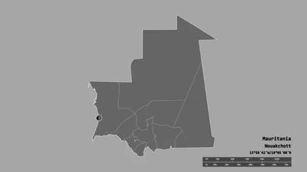 Desaturated Shape Mauritania Its Capital Main Regional Division Separated Nouakchott — Stock Photo, Image