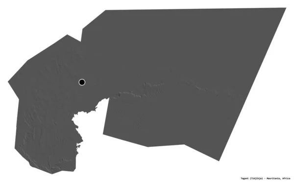 Forma Tagant Região Mauritânia Com Sua Capital Isolada Fundo Branco — Fotografia de Stock