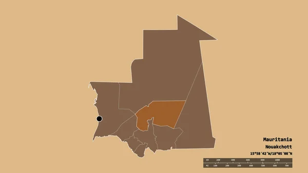 Vyprahlý Tvar Mauritánie Hlavním Městem Hlavní Regionální Divizí Oddělenou Oblastí — Stock fotografie