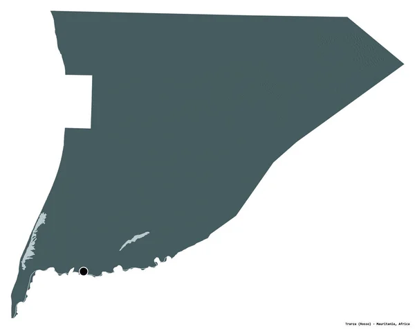 モーリタニア地方のトラルザの形で その首都は白い背景に孤立しています 色の標高マップ 3Dレンダリング — ストック写真