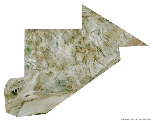 Moritanya 'nın başkenti Tiris Zemmour' un beyaz arka planda izole edilmiş hali. Uydu görüntüleri. 3B görüntüleme