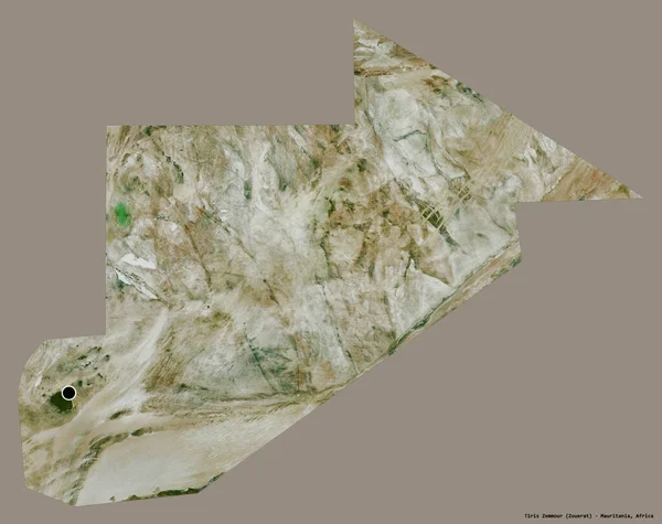 Moritanya 'nın başkenti Tiris Zemmour' un katı renk arkaplanı ile izole edilmiş hali. Uydu görüntüleri. 3B görüntüleme