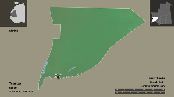 Tvar Trarza Oblast Mauritánie Jeho Hlavní Město Měřítko Vzdálenosti Náhledy — Stock fotografie
