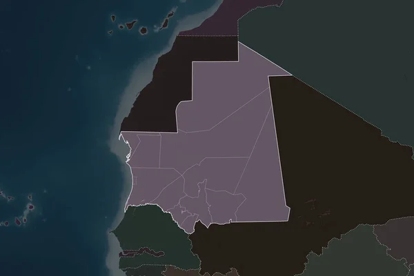 モーリタニアの形状は近隣地域の砂漠化によって分離されている 国境だ 色の標高マップ 3Dレンダリング — ストック写真