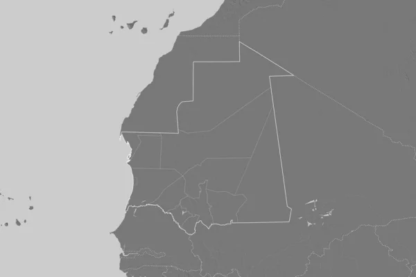 Área Extendida Mauritania Con Contorno País Fronteras Internacionales Regionales Mapa —  Fotos de Stock