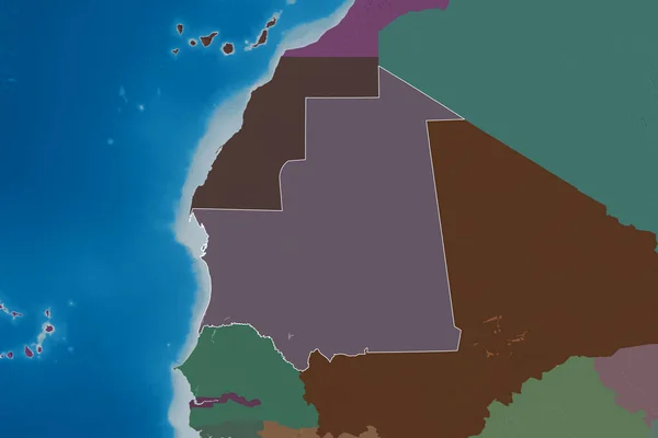 Área Extendida Mauritania Mapa Elevación Color Renderizado —  Fotos de Stock