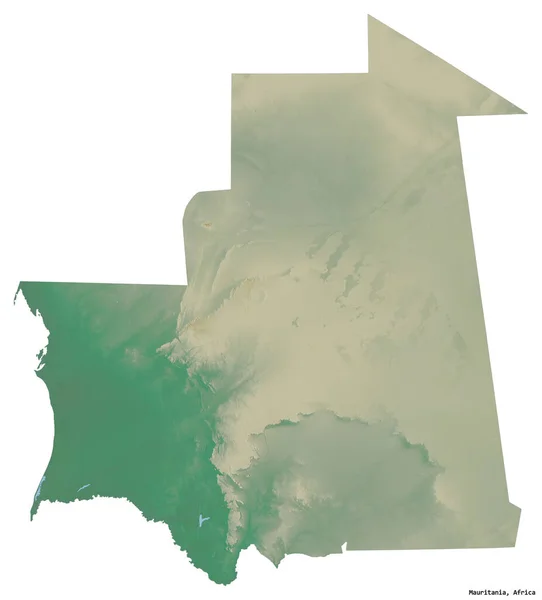 Forma Mauritania Con Capital Aislada Sobre Fondo Blanco Mapa Topográfico —  Fotos de Stock