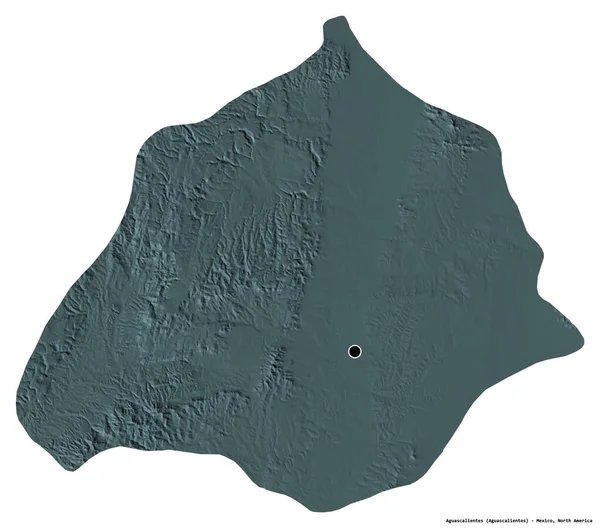 阿瓜斯卡连特斯的形状 墨西哥州 其首都被白色背景隔离 彩色高程图 3D渲染 — 图库照片