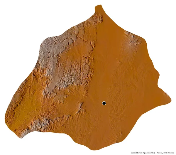 Aguascalientes, Meksika eyaleti, başkenti beyaz arka planda izole edilmiş. Topografik yardım haritası. 3B görüntüleme