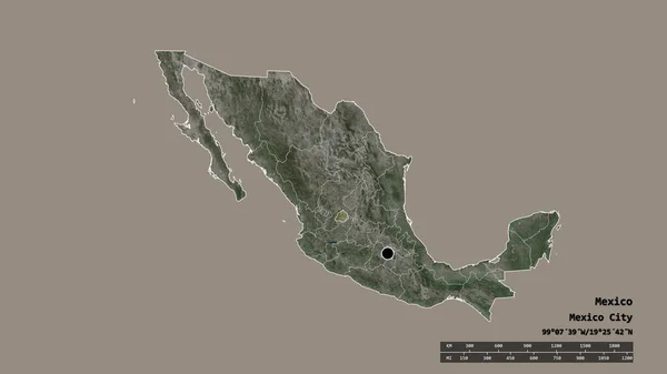 Forma Desnaturalizada México Con Capital Principal División Regional Área Separada — Foto de Stock