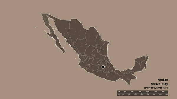 Desaturated Σχήμα Του Μεξικού Πρωτεύουσα Την Κύρια Περιφερειακή Διαίρεση Και — Φωτογραφία Αρχείου