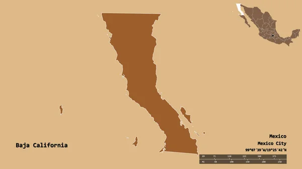 Form Baja Kalifornien Delstaten Mexiko Med Sin Huvudstad Isolerad Solid — Stockfoto