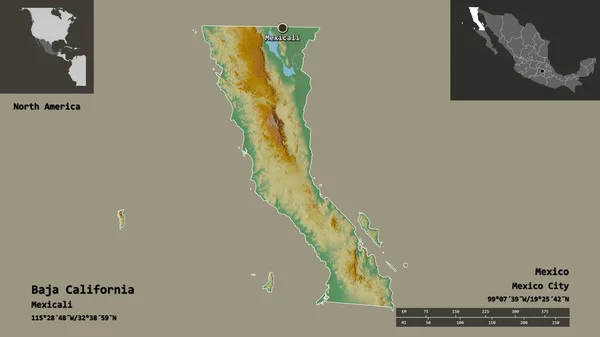 Shape Baja California Negara Bagian Meksiko Dan Ibukotanya Skala Jarak — Stok Foto