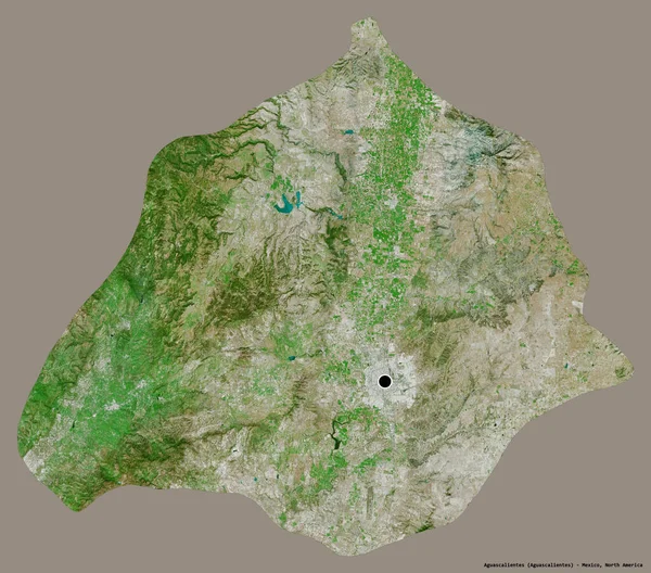 墨西哥州阿瓜斯卡连特斯的形状 其首都以纯色背景隔离 卫星图像 3D渲染 — 图库照片