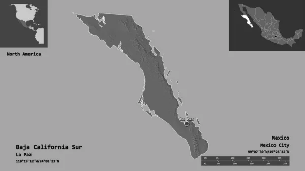 Forma Baja California Sur Estado México Sua Capital Escala Distância — Fotografia de Stock