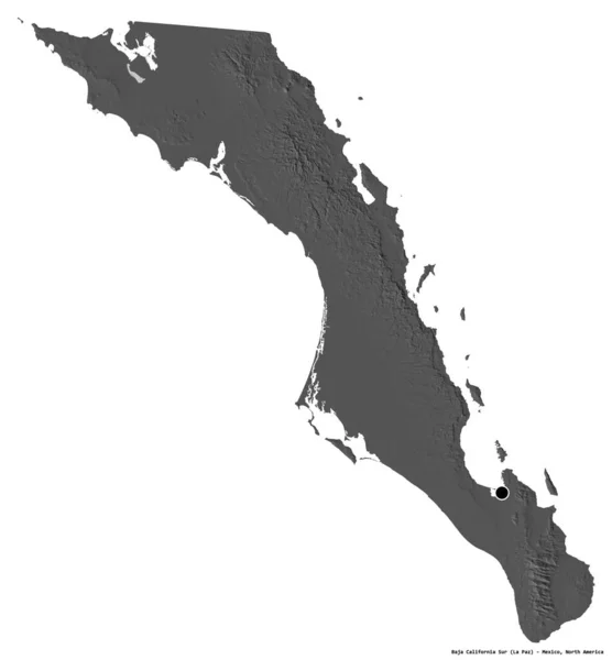 Форма Baja California Sur Штат Мексика Столицей Изолированной Белом Фоне — стоковое фото