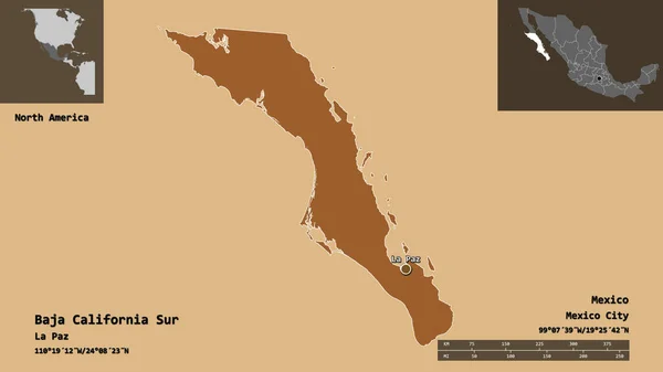 Shape Baja California Sur Bundesstaat Mexiko Und Seine Hauptstadt Entfernungsskala — Stockfoto