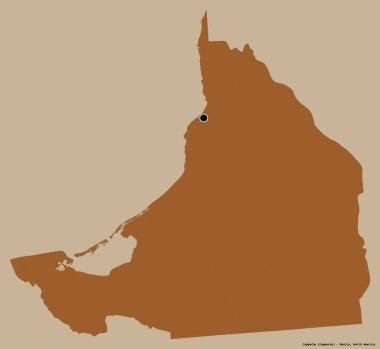 Campeche 'nin şekli, Meksika eyaleti, başkenti katı bir renk arkaplanı ile izole edilmiş. Desenli dokuların bileşimi. 3B görüntüleme