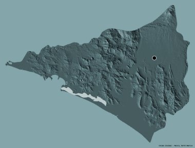 Colima 'nın şekli, Meksika eyaleti, başkenti katı renk arka planında izole edilmiş. Renkli yükseklik haritası. 3B görüntüleme