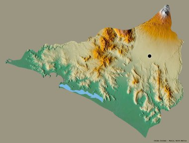 Colima 'nın şekli, Meksika eyaleti, başkenti katı renk arka planında izole edilmiş. Topografik yardım haritası. 3B görüntüleme