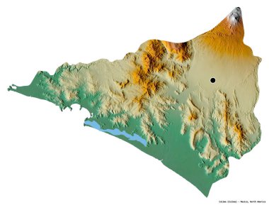 Colima 'nın şekli, Meksika eyaleti, başkenti beyaz arka planda izole edilmiş. Topografik yardım haritası. 3B görüntüleme
