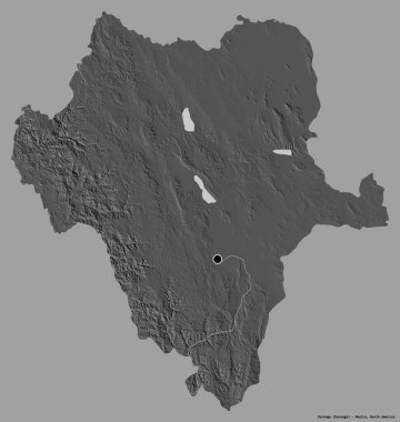 Durango 'nun şekli, Meksika eyaleti, başkenti katı renk arka planında izole edilmiş. Çift seviyeli yükseklik haritası. 3B görüntüleme