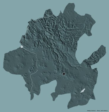 Hidalgo 'nun şekli, Meksika eyaleti, başkenti katı renk arka planında izole edilmiş. Renkli yükseklik haritası. 3B görüntüleme