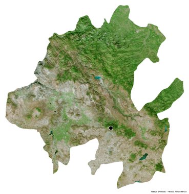 Hidalgo 'nun şekli, Meksika eyaleti, başkenti beyaz arka planda izole edilmiş. Uydu görüntüleri. 3B görüntüleme