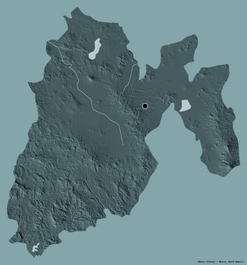 Meksika 'nın şekli, Meksika eyaleti, başkenti katı bir renk arka planı ile izole edilmiş. Renkli yükseklik haritası. 3B görüntüleme