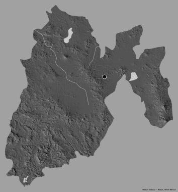 Meksika 'nın şekli, Meksika eyaleti, başkenti katı bir renk arka planı ile izole edilmiş. Çift seviyeli yükseklik haritası. 3B görüntüleme