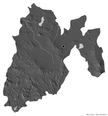 Meksika 'nın şekli, Meksika eyaleti, başkenti beyaz arka planda izole edilmiş. Çift seviyeli yükseklik haritası. 3B görüntüleme