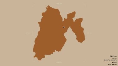 Meksika bölgesi, Meksika eyaleti, sağlam bir arka planda izole edilmiş bir sınır kutusunda. Etiketler. Desenli dokuların bileşimi. 3B görüntüleme