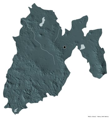 Meksika 'nın şekli, Meksika eyaleti, başkenti beyaz arka planda izole edilmiş. Renkli yükseklik haritası. 3B görüntüleme