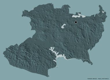 Michoacan 'ın şekli, Meksika eyaleti, başkenti katı renk arka planında izole edilmiş. Renkli yükseklik haritası. 3B görüntüleme