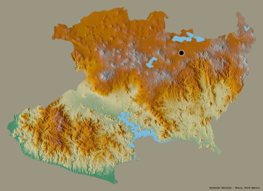 Michoacan 'ın şekli, Meksika eyaleti, başkenti katı renk arka planında izole edilmiş. Topografik yardım haritası. 3B görüntüleme