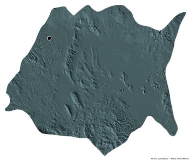 Morelos 'un şekli, Meksika eyaleti, başkenti beyaz arka planda izole edilmiş. Renkli yükseklik haritası. 3B görüntüleme