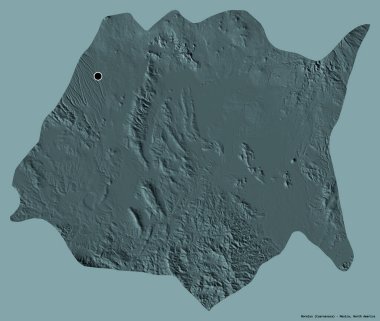 Morelos 'un şekli, Meksika eyaleti, başkenti katı renk arka planında izole edilmiş. Renkli yükseklik haritası. 3B görüntüleme