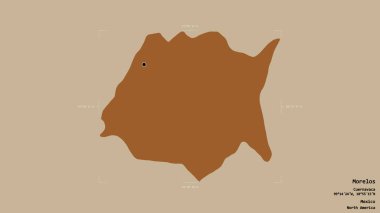 Morelos bölgesi, Meksika eyaleti, sağlam bir arka planda izole edilmiş bir sınır kutusunda. Etiketler. Desenli dokuların bileşimi. 3B görüntüleme