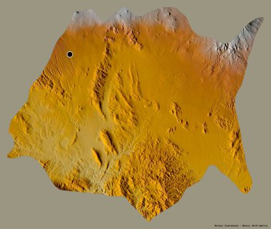 Morelos 'un şekli, Meksika eyaleti, başkenti katı renk arka planında izole edilmiş. Topografik yardım haritası. 3B görüntüleme