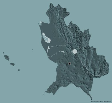 Nayarit 'in şekli, Meksika eyaleti, başkenti katı renk arka planında izole edilmiş. Renkli yükseklik haritası. 3B görüntüleme