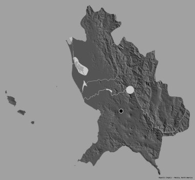Nayarit 'in şekli, Meksika eyaleti, başkenti katı renk arka planında izole edilmiş. Çift seviyeli yükseklik haritası. 3B görüntüleme