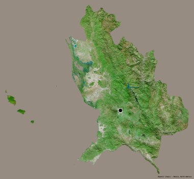 Nayarit 'in şekli, Meksika eyaleti, başkenti katı renk arka planında izole edilmiş. Uydu görüntüleri. 3B görüntüleme