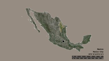 Başkenti, ana bölgesel bölümü ve ayrılmış Nuevo Leon bölgesi ile Meksika 'nın dejenere edilmiş şekli. Etiketler. Uydu görüntüleri. 3B görüntüleme