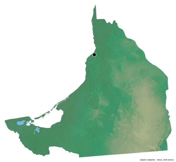 Campeche Meksika Eyaleti Başkenti Beyaz Arka Planda Izole Edilmiş Topografik — Stok fotoğraf