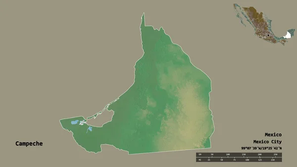 Форма Кампече Штат Мексика Своей Столицей Изолированы Прочном Фоне Дистанционный — стоковое фото