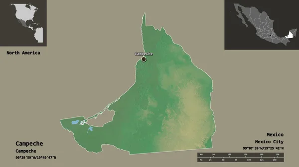 Форма Кампече Штат Мексика Столица Шкала Расстояний Предварительные Просмотры Метки — стоковое фото